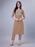 Thumbnail for NOZ2TOZ Women's Silk Blend Embroidered Kurti And Pant Set - Brown - Distacart