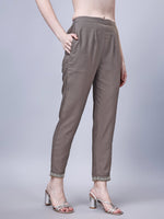 Thumbnail for NOZ2TOZ Women's Silk Blend Embroidered Kurti And Pant Set - Grey - Distacart