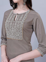 Thumbnail for NOZ2TOZ Women's Silk Blend Embroidered Kurti And Pant Set - Grey - Distacart