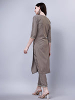 Thumbnail for NOZ2TOZ Women's Silk Blend Embroidered Kurti And Pant Set - Grey - Distacart