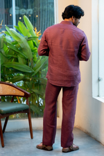 Thumbnail for Linen Burgundy Coastal Muse Shirt By Hilo Design