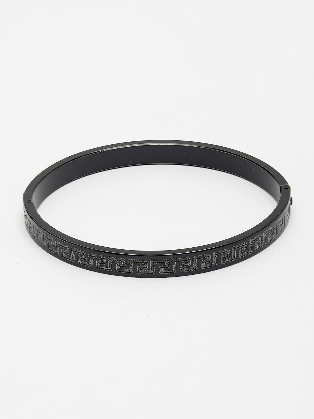 NVR Men's Black Rhodium-Plated Stainless Steel Kada Bracelet - Distacart