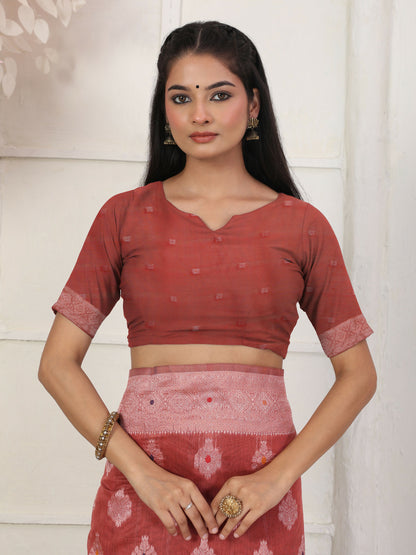 Shree Shyam Fashion Linen Cotton Rust Saree - Distacart
