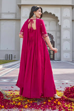 Thumbnail for Teeya Creation Womens New Trendy Heavy Cording Sequence & Beads Embroidery Work Pink Gown Set - Dista