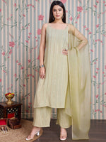 Thumbnail for Ode by House of Pataudi Striped Straight Kurta with Palazzos & With Dupatta - Distacart
