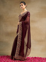 Thumbnail for kasee Solid Embroidered Saree - Distacart