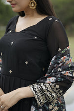 Thumbnail for Aayaa Designer Embroidery Zari Sequins-Work Faux Blooming Georgette Suit - Black - Distacart