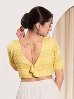 Thumbnail for Joban Fashion Yellow Crochet Padded Blouse With V Neck Elbow Sleeves - Distacart