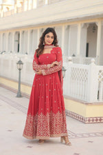 Thumbnail for Aastha Fashion Women's Rani Pink Faux Georgette Sequins Embroidered Anarkali Dress with Dupatta - Distacart