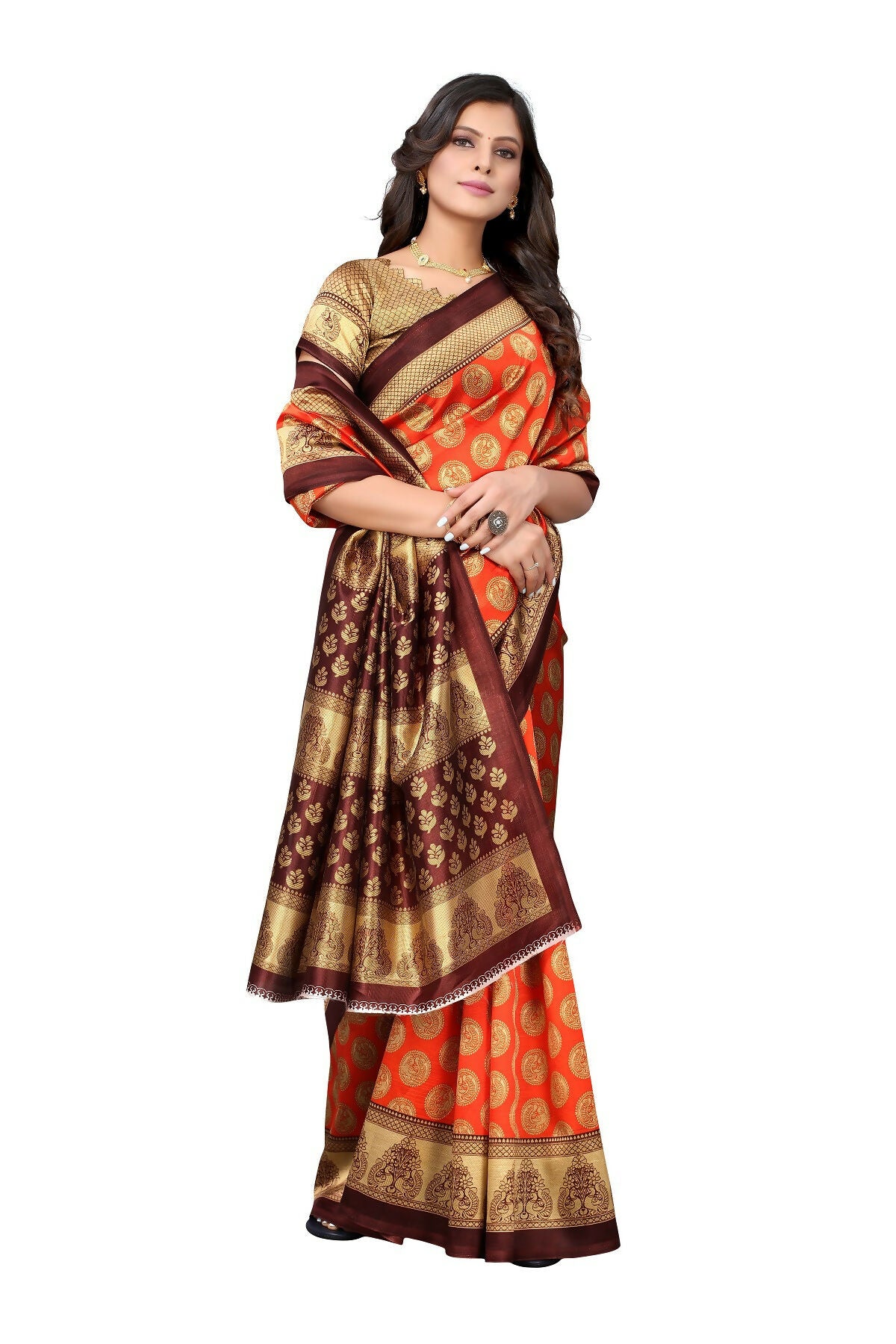Vamika Orange Printed Art Silk Saree - Distacart