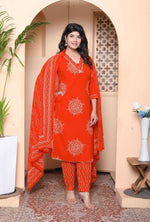 Thumbnail for Miravan Womens Floral Printed Straight Fit Kurta With Palazzo And Dupatta - Orange - Distacart