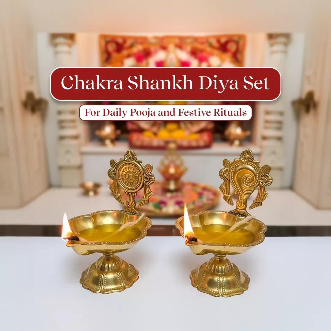 Pujashree Chakra Shankh Diya Set – Decorative Puja Set for Home Temple & Worship - Dista