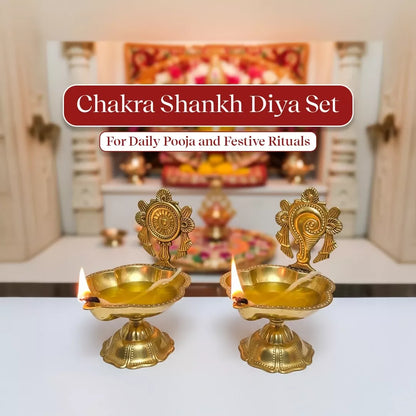 Pujashree Chakra Shankh Diya Set – Decorative Puja Set for Home Temple & Worship - Dista