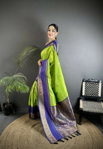 Thumbnail for Joban Fashion Light Green Banarasi Soft Silk Woven Saree - Distacart