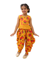 Thumbnail for Lil Drama Genda Phool Mustard Crop Top and Dhoti Set For Girls