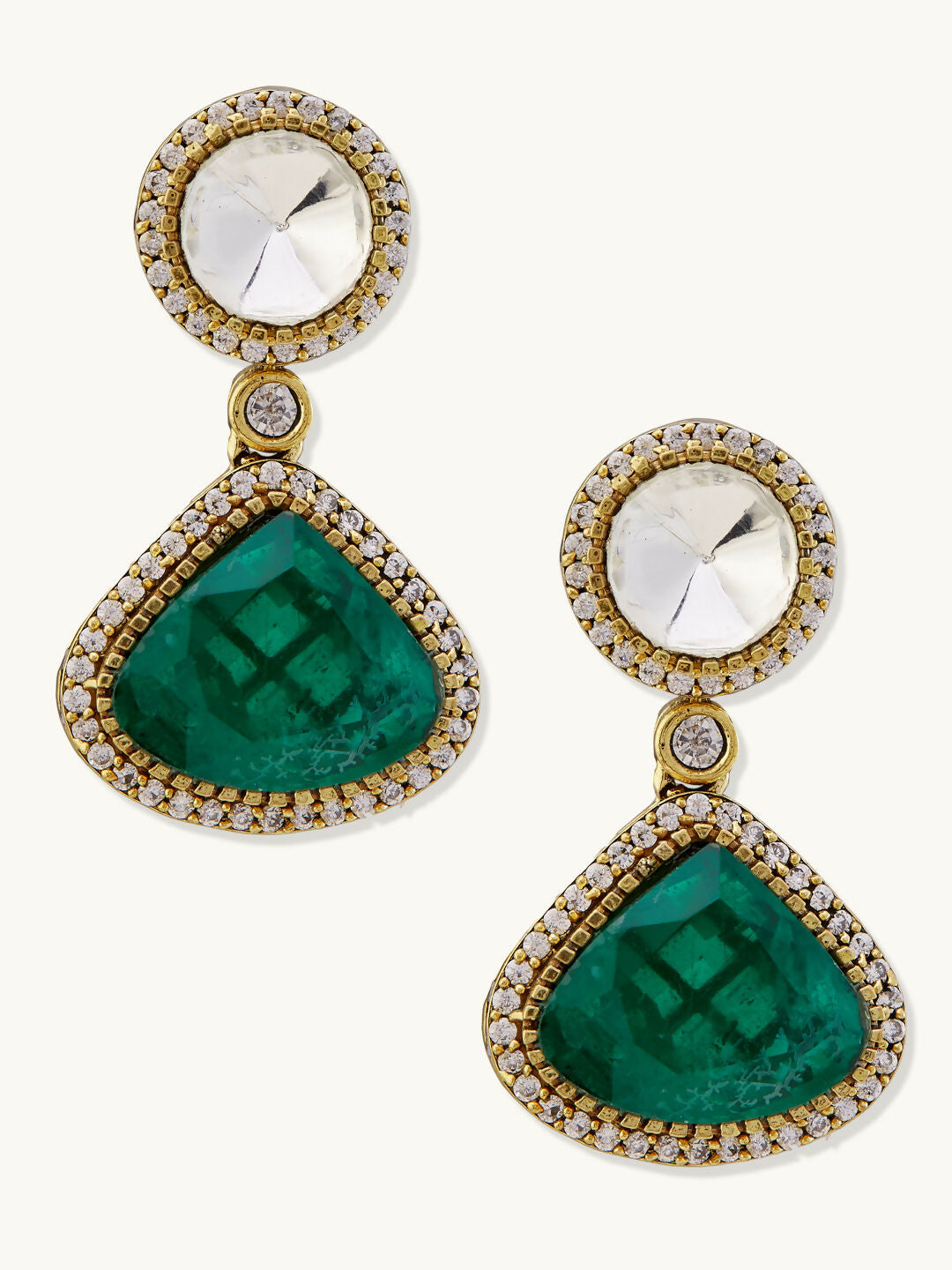 Nuyug 22K Gold-Plated Emerald Stone Centric Kundan Studded Minimal Necklace Set