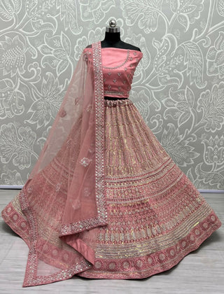 Jyoti Fashion Women's Pink Heavy Net Fancy Dori, Multi Thread, Rainbow Sequins and Diamond Work Wedding Lehenga Choli - Distacart
