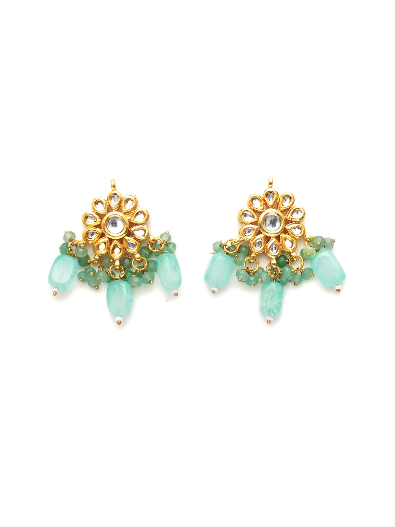 Mint Stone Kundan Earrings (Gold) - Ruby Raang - Distacart