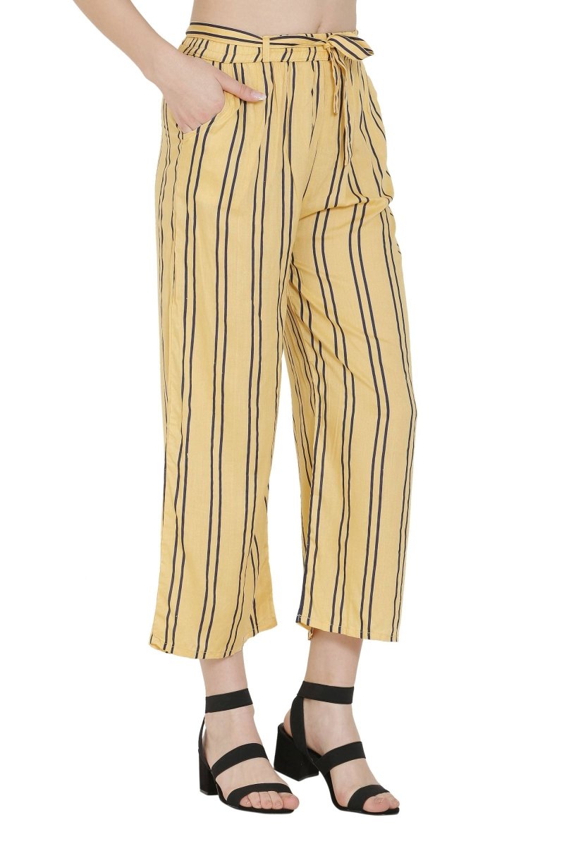 Asmaani Beige Color Rayon Fabric Stripped Palazzo