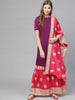 Ahalyaa Women's Purple Poly Silk Solid Kurta and Red Printed Sharara With Dupatta