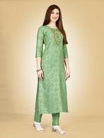 Thumbnail for Jyoti Fashion Women's Sea Green Viscose Rayon Embroidered Kurta Pant Set - Distacart