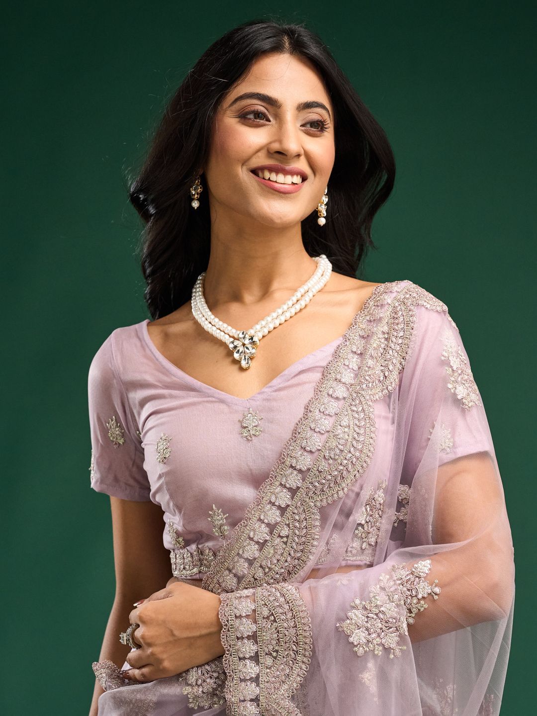kasee Floral Embroidered Net Saree - Distacart