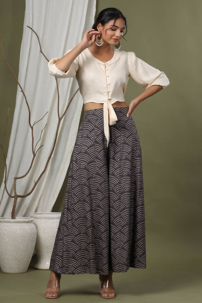 Juniper Grey Ethnic Motif Printed Rayon Flared & Kalidar Palazzo - Distacart