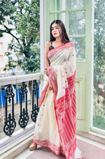 Thumbnail for Exclusive Collection White Red Most Trending Beautiful Pure Cotton Handloom Saree