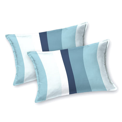 Haus & Kinder Coastal Stripes Navy 100% Cotton Double Fitted Bedsheet, 186 TC - Dista