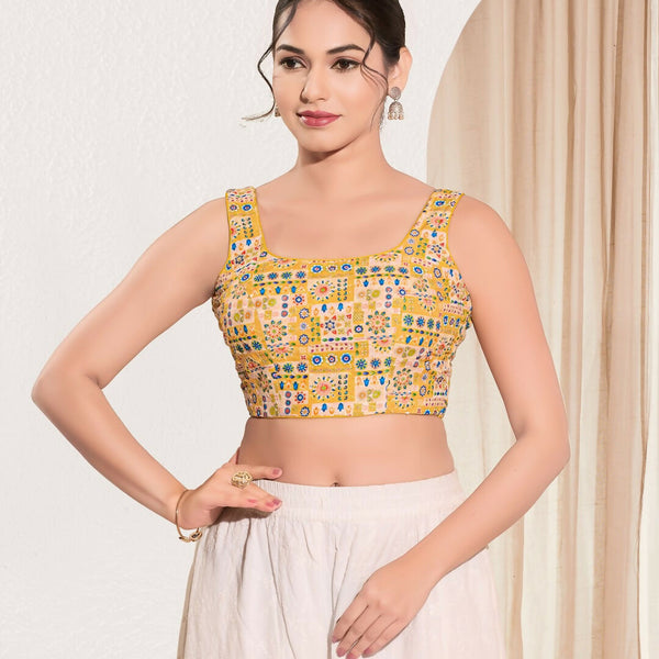Joban Fashion Yellow Viscose Rayon Padded Blouse With Square Neck Sleeveless - Distacart