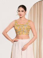 Thumbnail for Joban Fashion Yellow Viscose Rayon Padded Blouse With Square Neck Sleeveless - Distacart