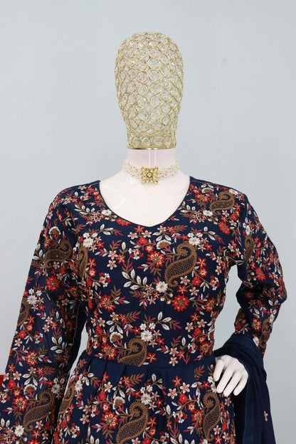 Anaita Blue Chinon Embroidered With Sequins Work Salwar Suit - Distacart