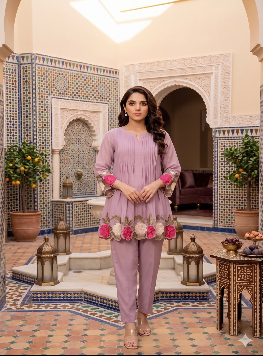 Teeya Creation Women's Peach Embroidered Kurti Set - Dista