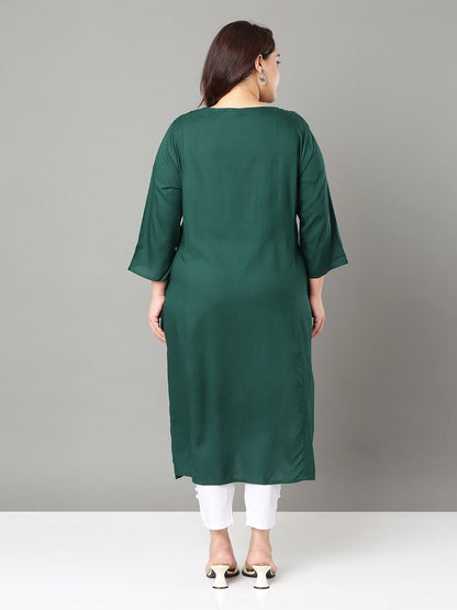 Sztori Plus Size Floral Yoke Design Thread Work Straight Kurta - Distacart