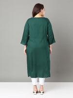Thumbnail for Sztori Plus Size Floral Yoke Design Thread Work Straight Kurta