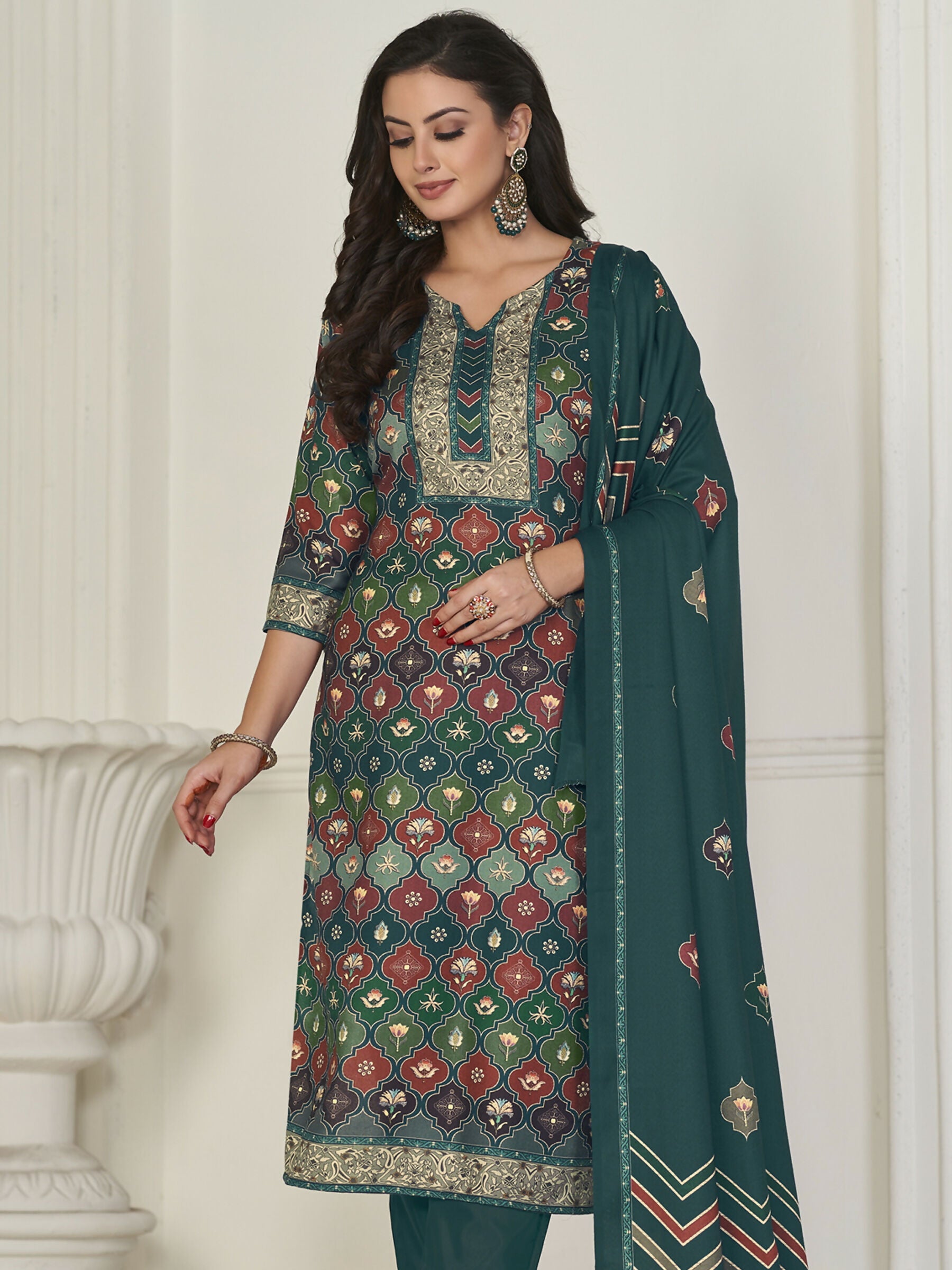 Jyoti Fashion Women's Multicolor Pashmina Digital Printed Kurta with Trouser & Dupatta - Distacart