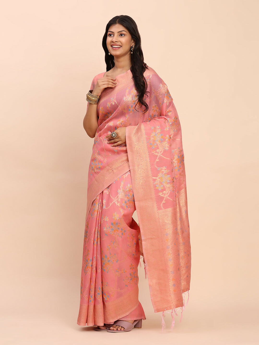 Astita Linen Cotton Peach Saree