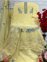 Thumbnail for Jyoti Fashion Women's Light Yellow Faux Georgette Heavy Embroidery and Moti Work Kurta Set - Distacart