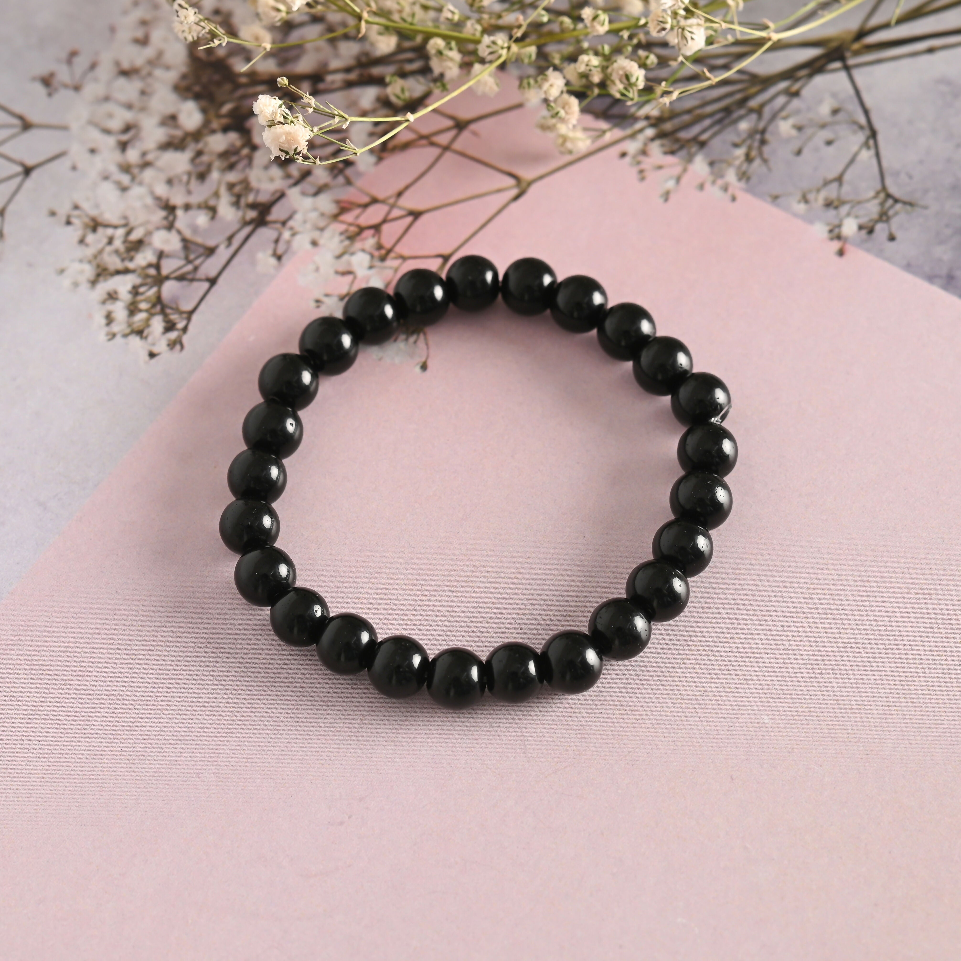 NVR Men & Women Black Marbel Crystal Elasticated Bracelet - Distacart