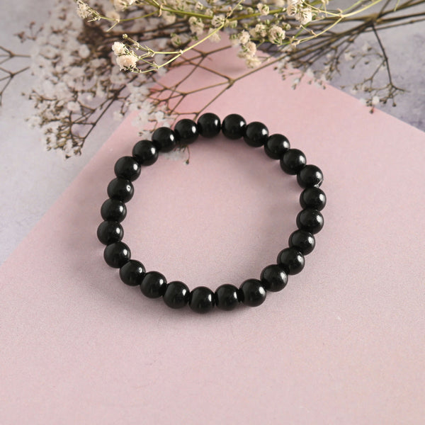 NVR Men & Women Black Marbel Crystal Elasticated Bracelet - Distacart