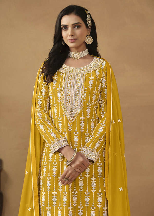Radiant Yellow Embroidered Wedding Festive Gharara Suit - Emponline - Distacart
