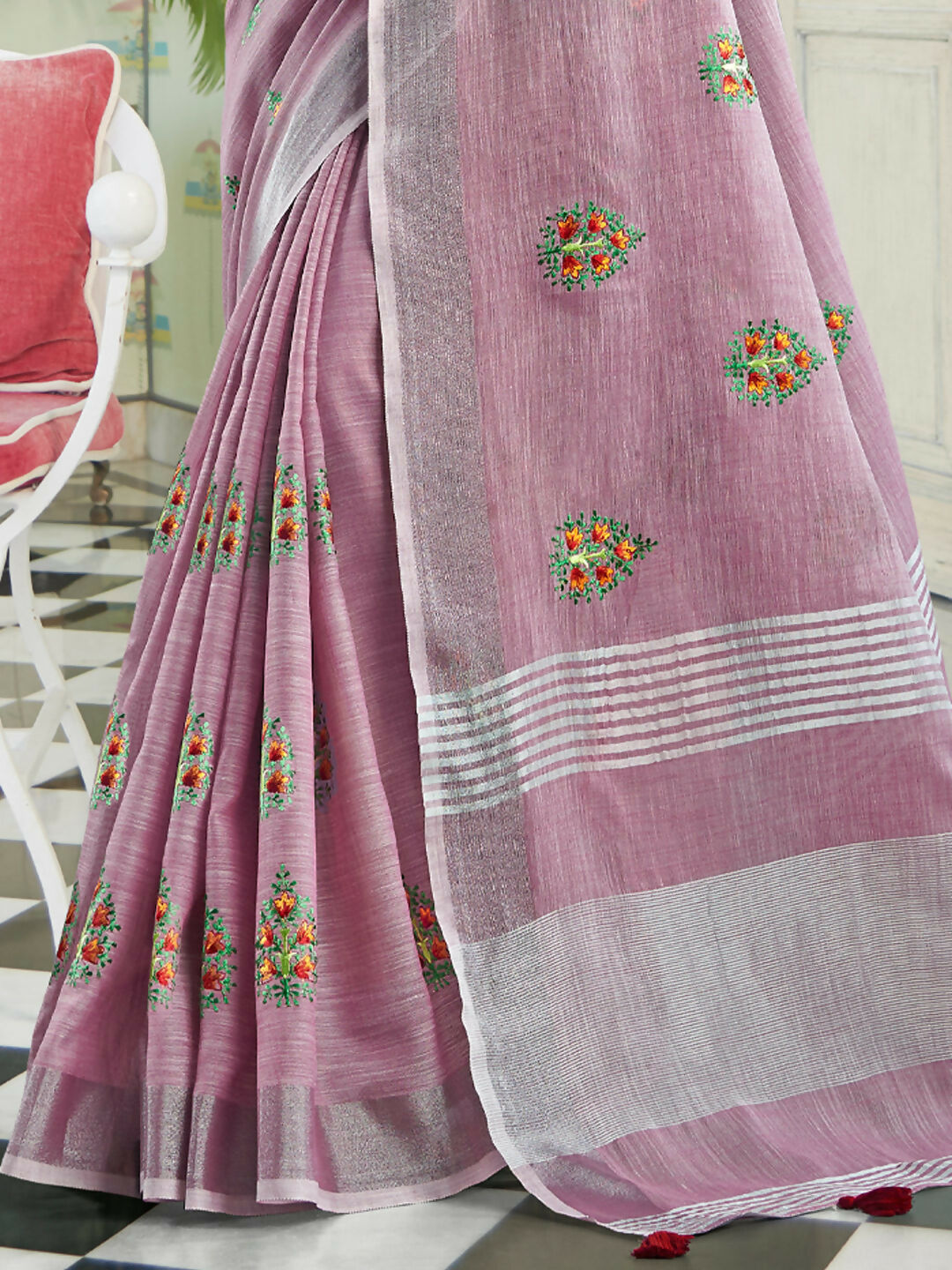 Shree Shyam Fashion Linen Light Purple Saree - Distacart