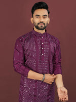 Thumbnail for Anaita Purple Embroidered Silk Straight Kurta - Distacart