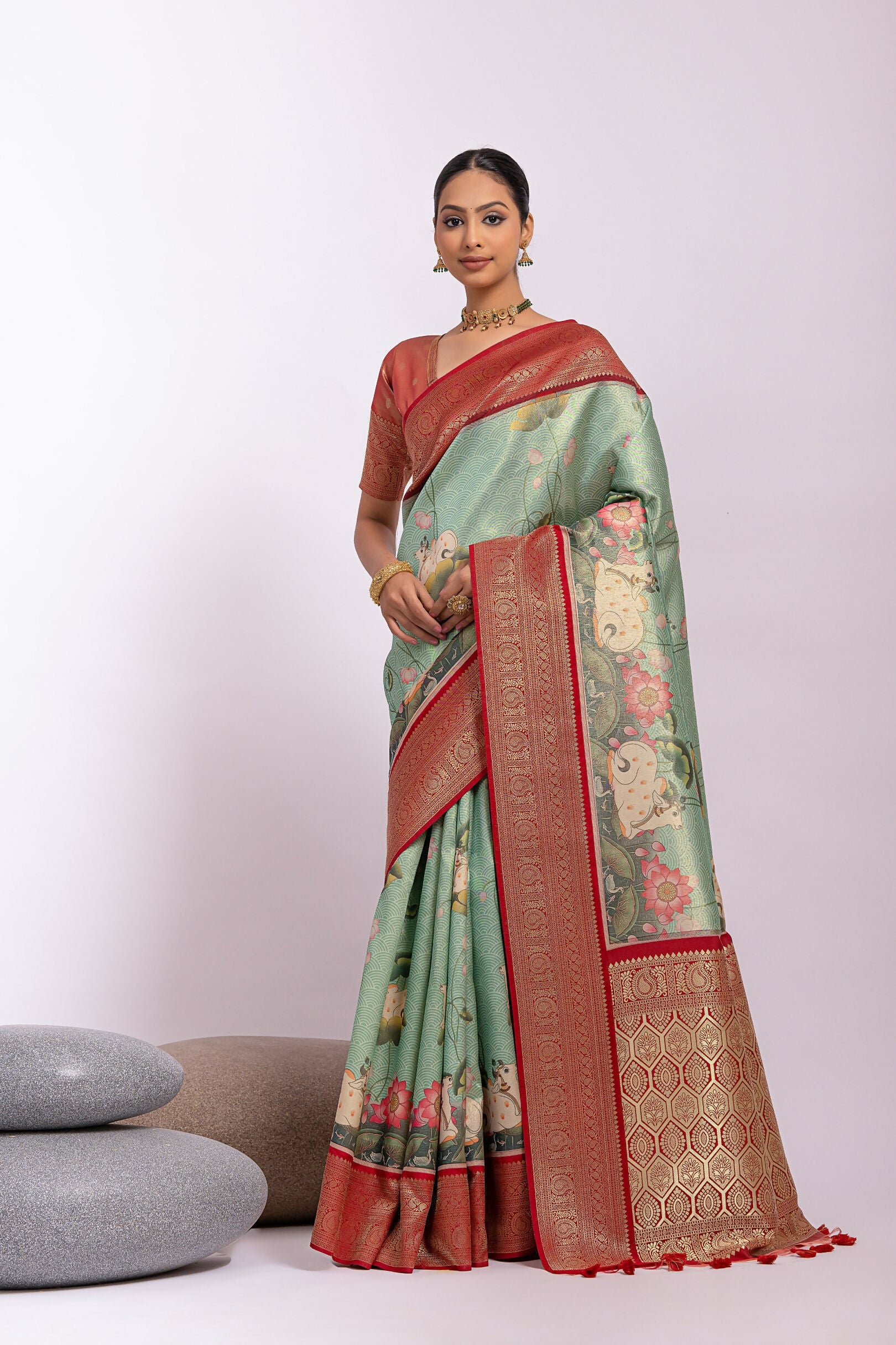 Vishnu Weaves Women's Pista Tissue Silk Zari Woven Saree with Blouse - Distacart
