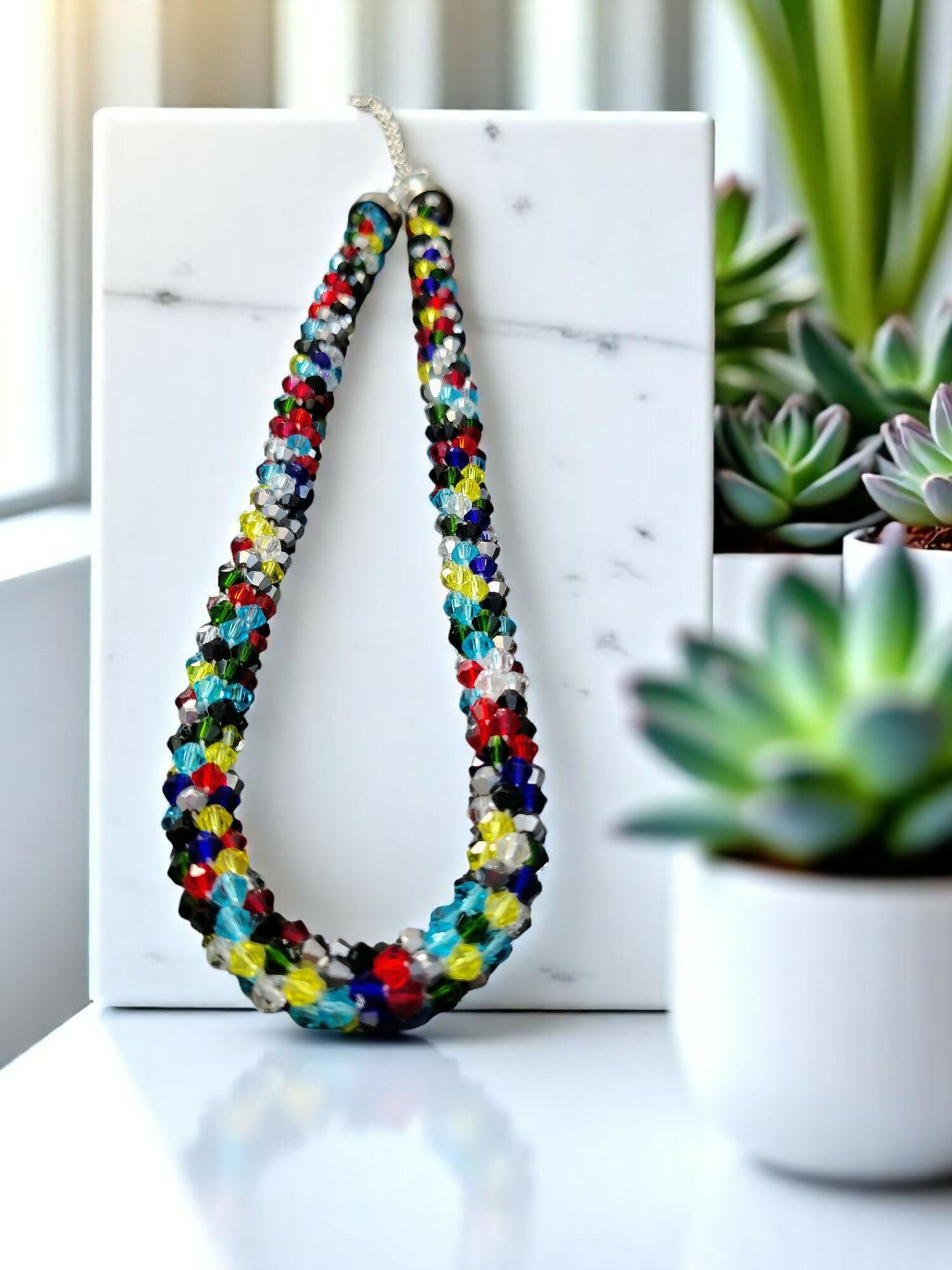 Inhanns Noor-E-Jalwa – Handmade Crystal Bead Necklace -Adjustable - Multi Colour Only Necklace - Distacart
