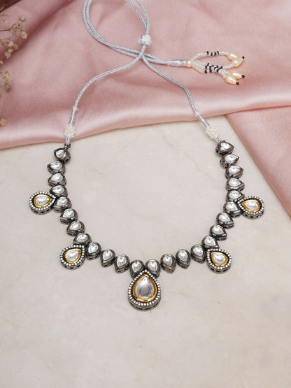 Dual Tone Kundan Neckpiece (silver) - Ruby Raang - Distacart