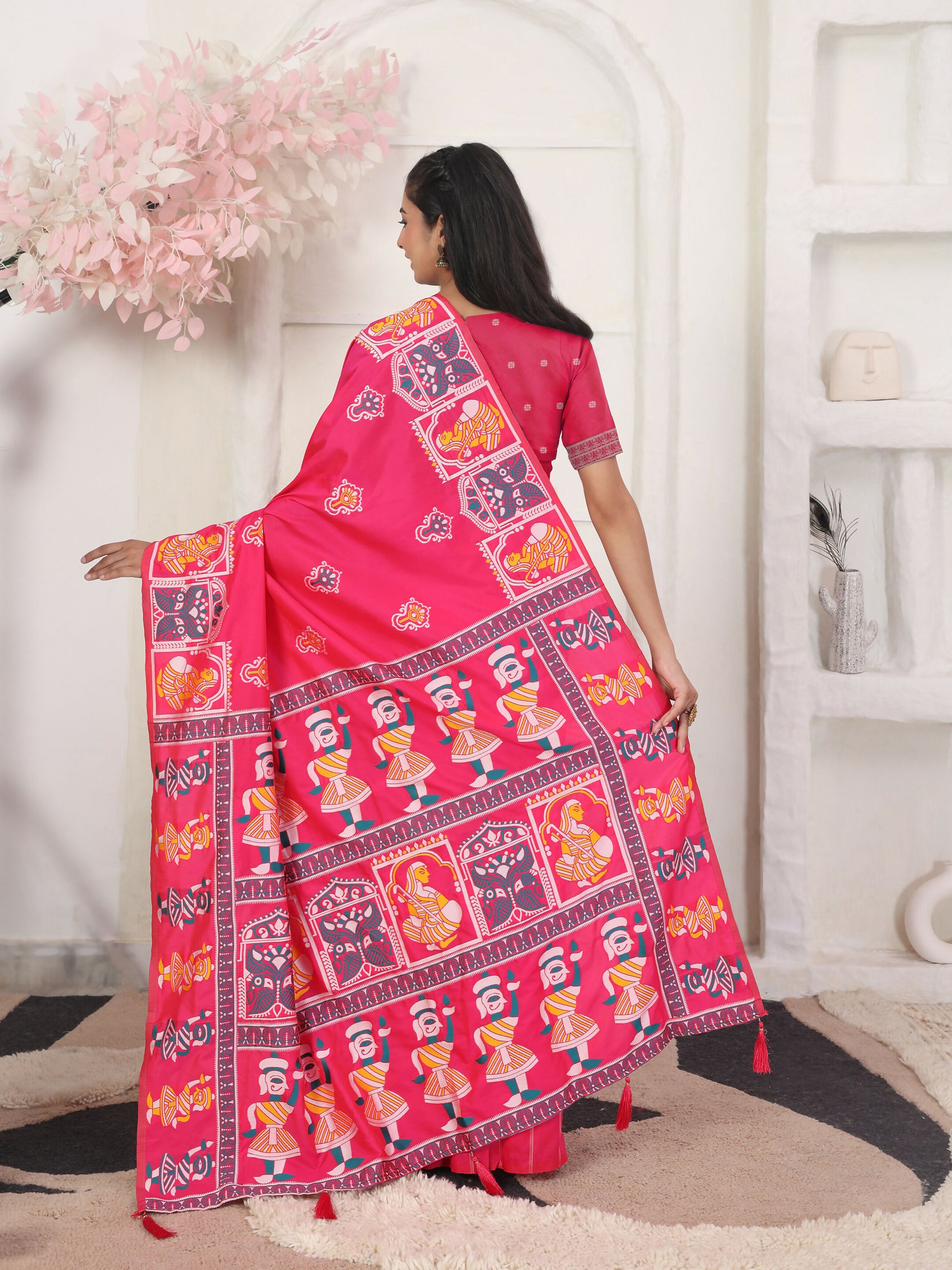 Shree Shyam Fashion Silk Blend Pink Saree - Distacart