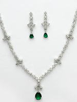 Thumbnail for NVR Women's Silver-Plated Green American Diamond Studded Jewellery Set - Distacart