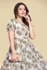 Thumbnail for Preksha Creation New Georgette Floral Print Women Cream Long Gown - Distacart