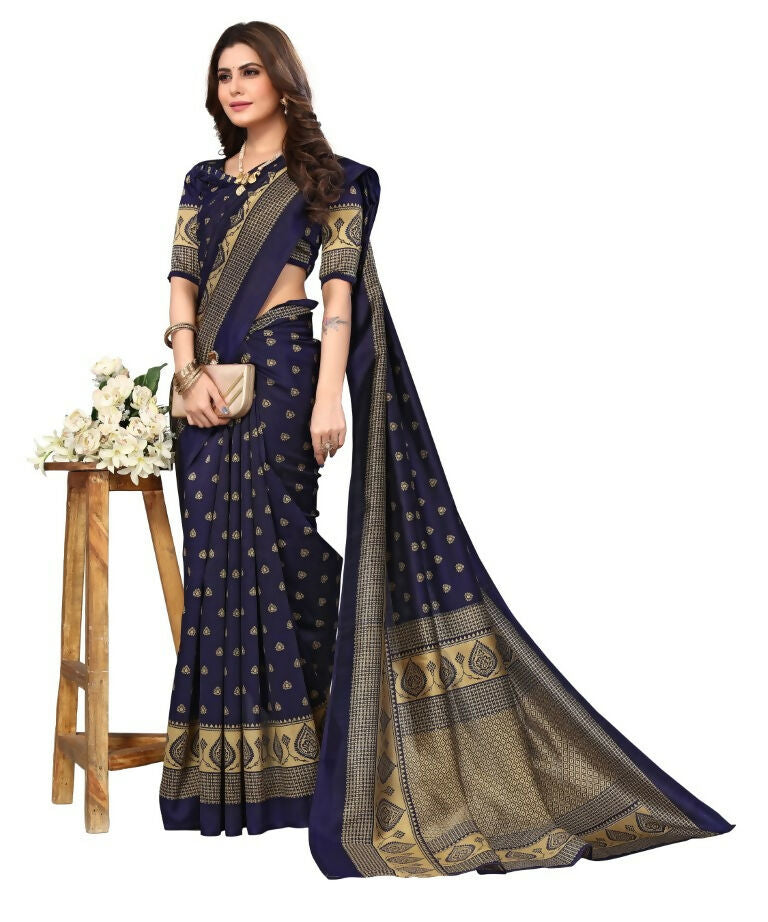 Vamika Navy Blue Printed Art Silk Saree - Distacart